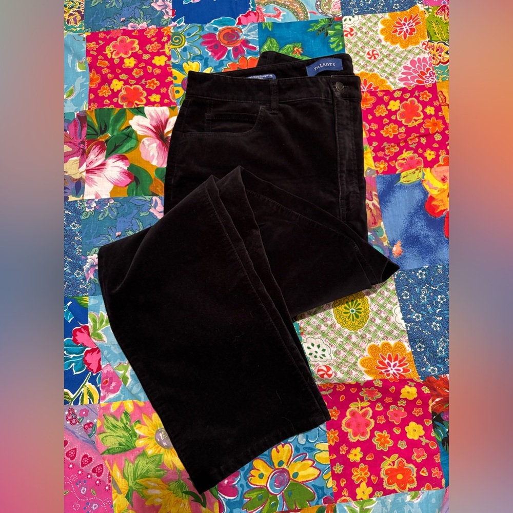 TALBOTS black velvet jeans PLUS SIZED 14 high waist STRAIGHT LEG CURVY holiday!